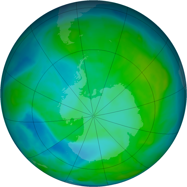 Antarctic ozone map for 01 January 2014